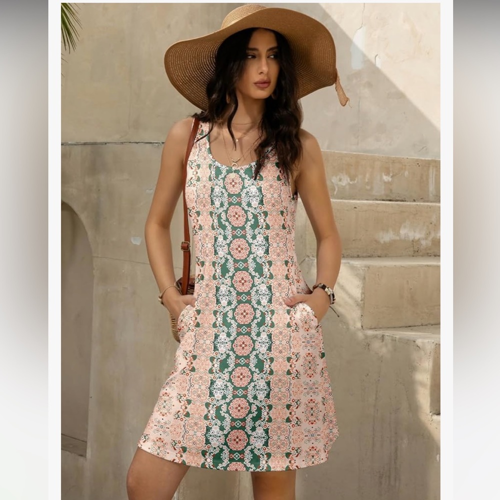 Luxveer Summer Casual Sleeveless Floral Print Sundress Boho Beach Coverup